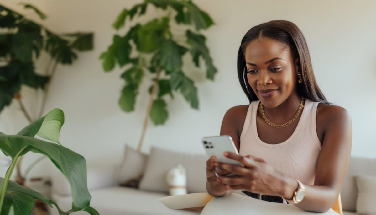 Femme qui lis un article sur telephone